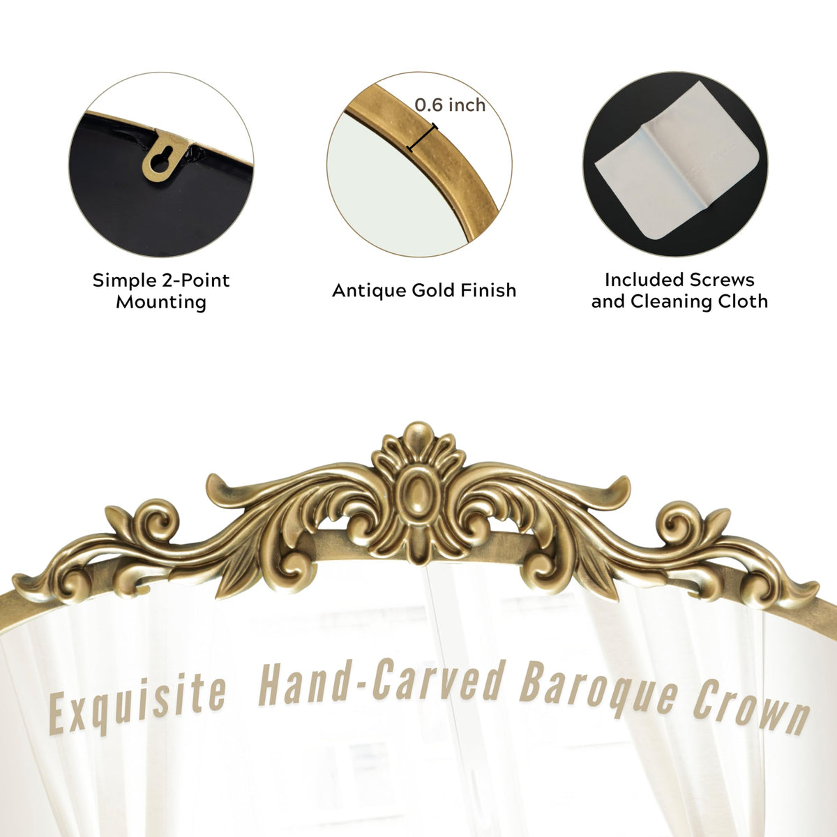 Gold Arched Baroque Wall Mirror