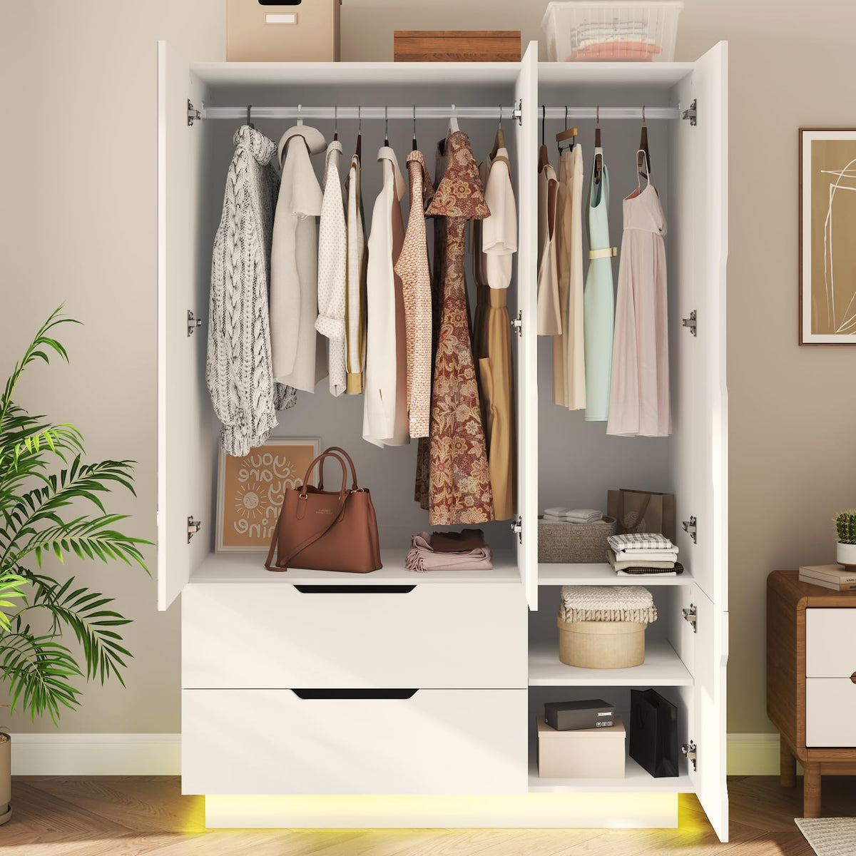 White Mirrored Wardrobe with LED Lights
