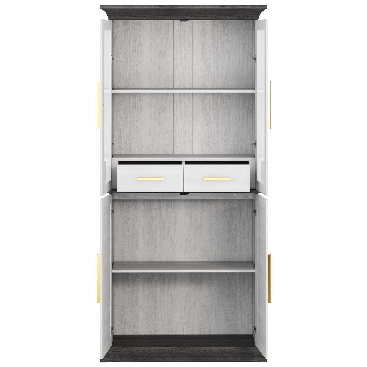 BELLEZE 72" High Storage Cabinet with Adjustable Shelves and Drawers, Freestanding Cabinet with Ample Storage Space for Kitchen, Dining & Living Room - White
