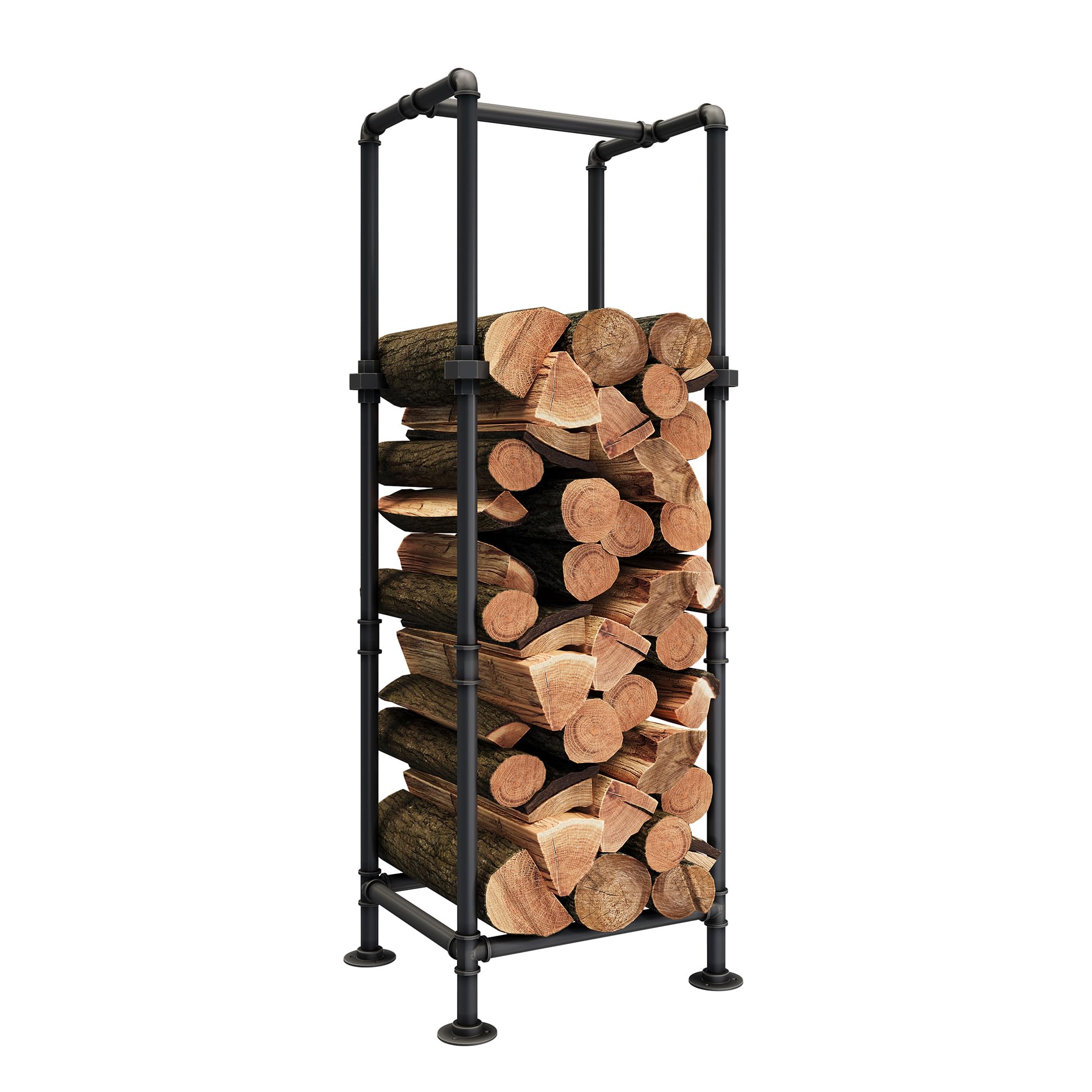 Industrial Firewood Rack with Metal Pipe Frame