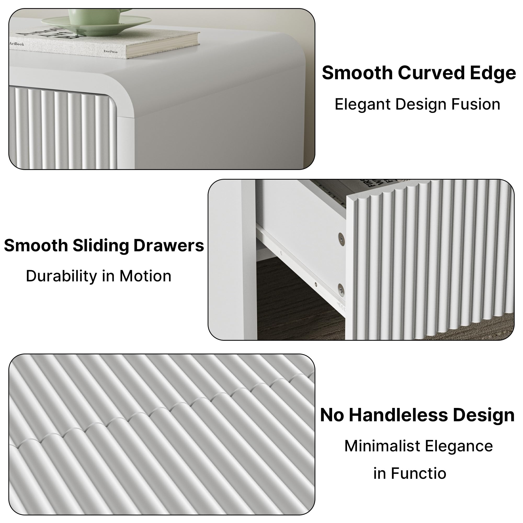 2-Drawer Curved Nightstand with Push-to-Open Storage