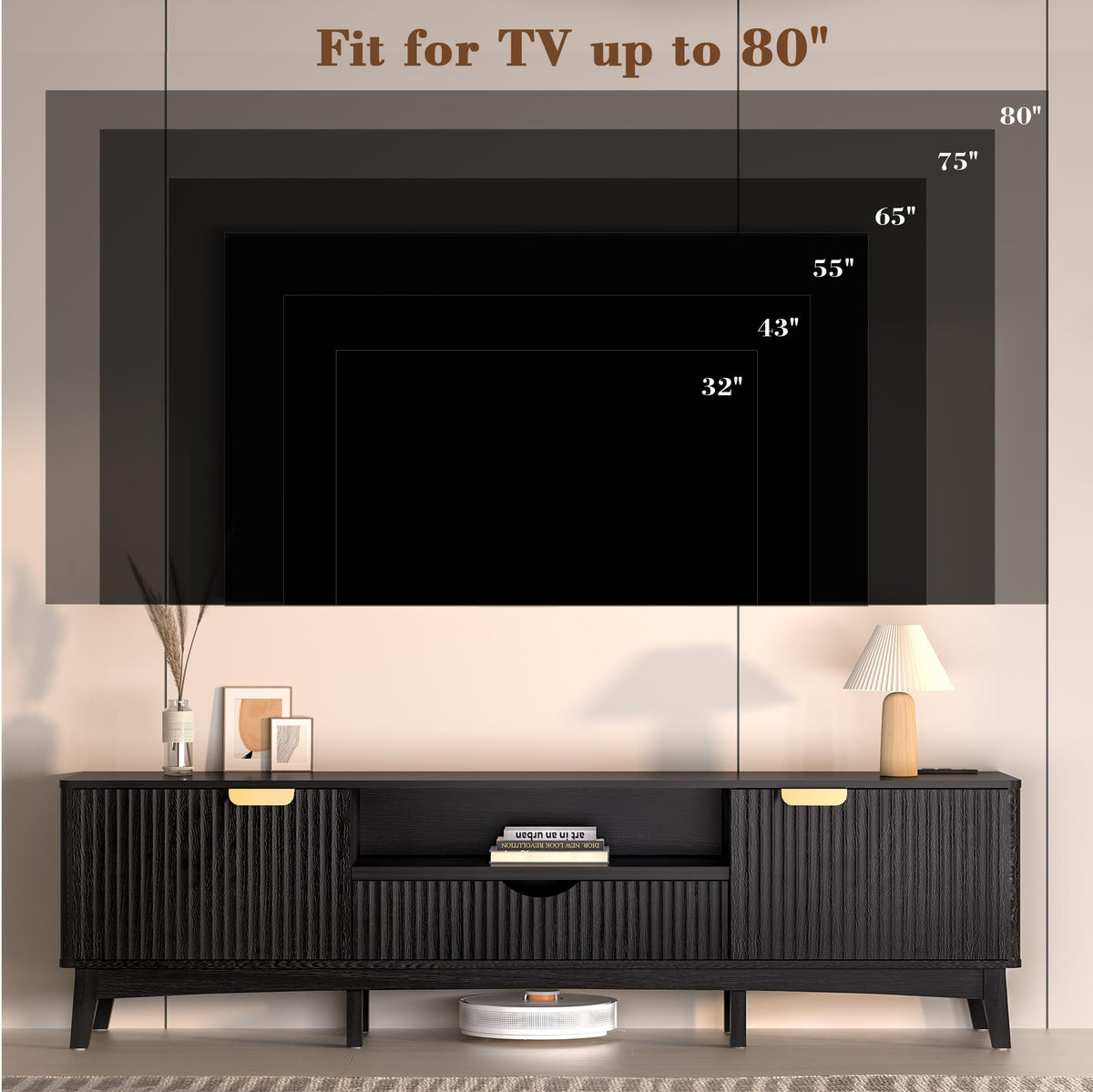 Ball & Cast 70" Black TV Stand for Bedroom W/ Power Outlet,for 80" TV