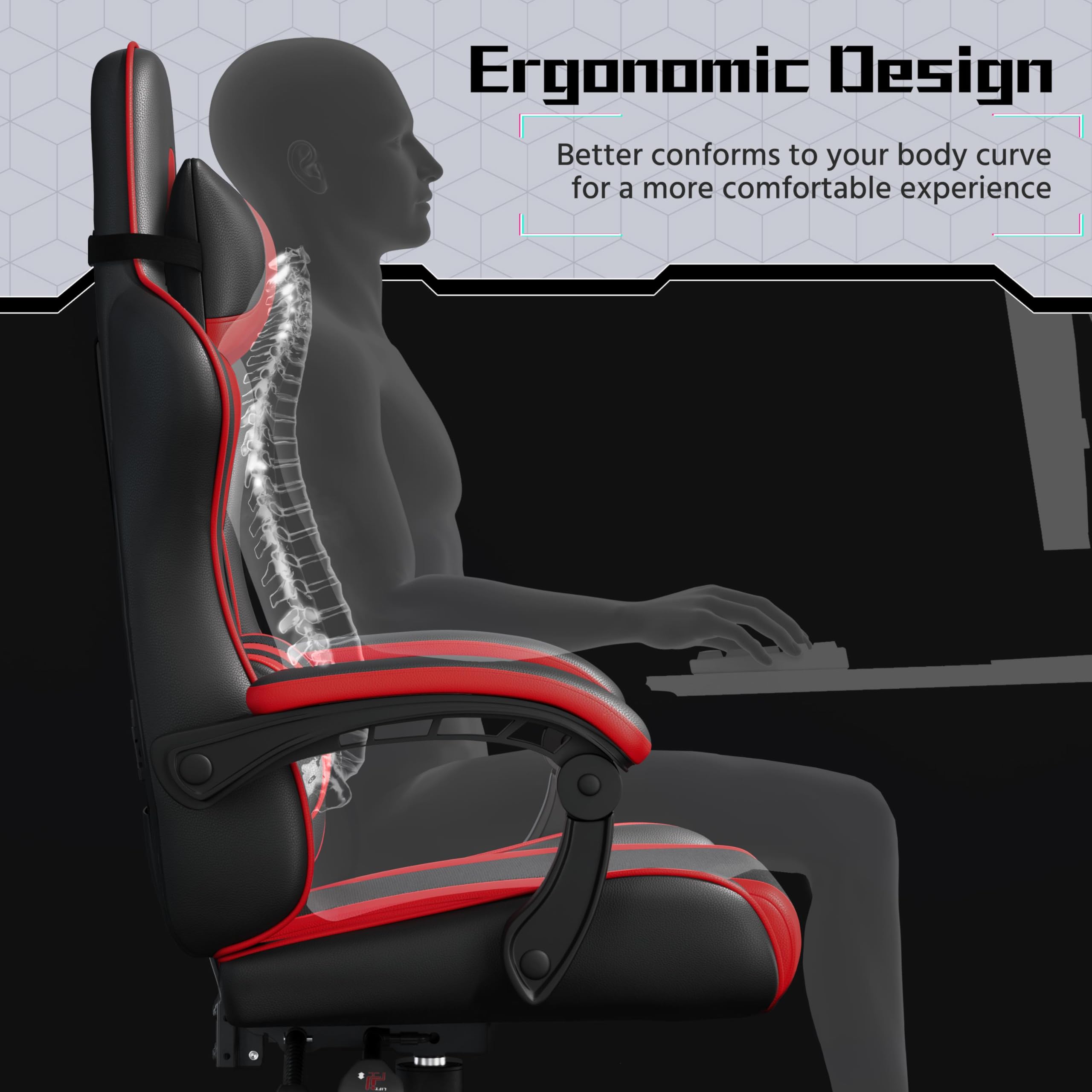 Yaheetech Gaming Chair, Computer Office Chair with Headrest and Massage Lumbar Support, Height Adjustable Ergonomic Chairs with Swivel Seat, Black/Red