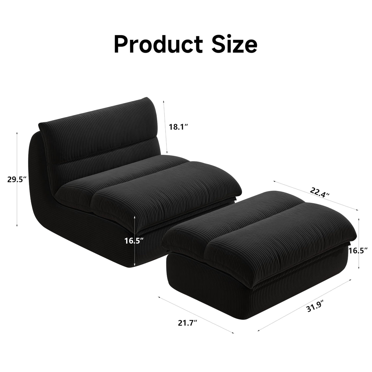 YVDNHP Bean Bag Chair with Ottoman, Reading Chair for Adults Black