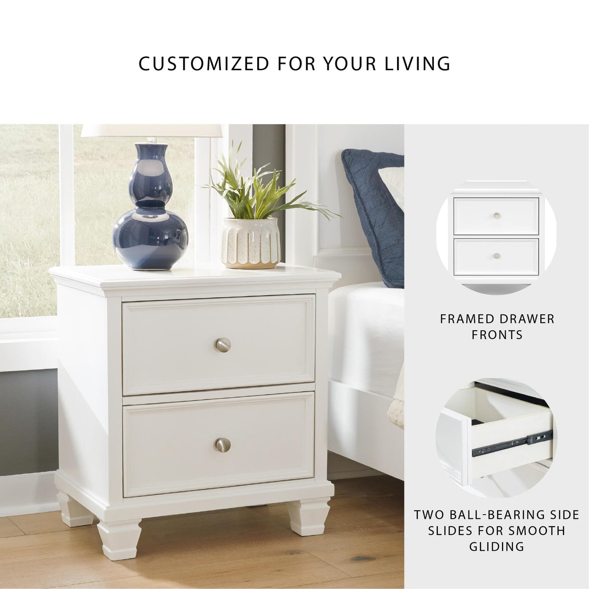 White 2-Drawer Nightstand