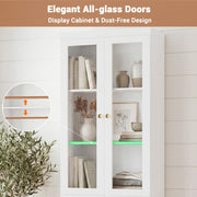Cyclysio 80" Bookshelf with Glass Doors and Thickened Top Panel, Farmhouse Bookcase with Adjustable Shelves, Tall Bookshelf Display Cabinet for Living Room & Home Office, White, Set of 2