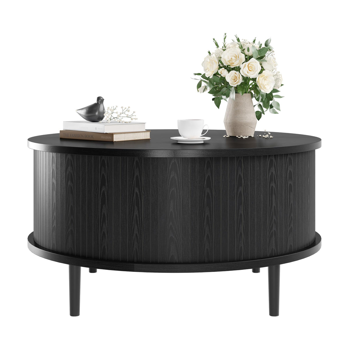 Garvee Round Coffee Table with Storage, 31.5" Lift Top Center Table, Black