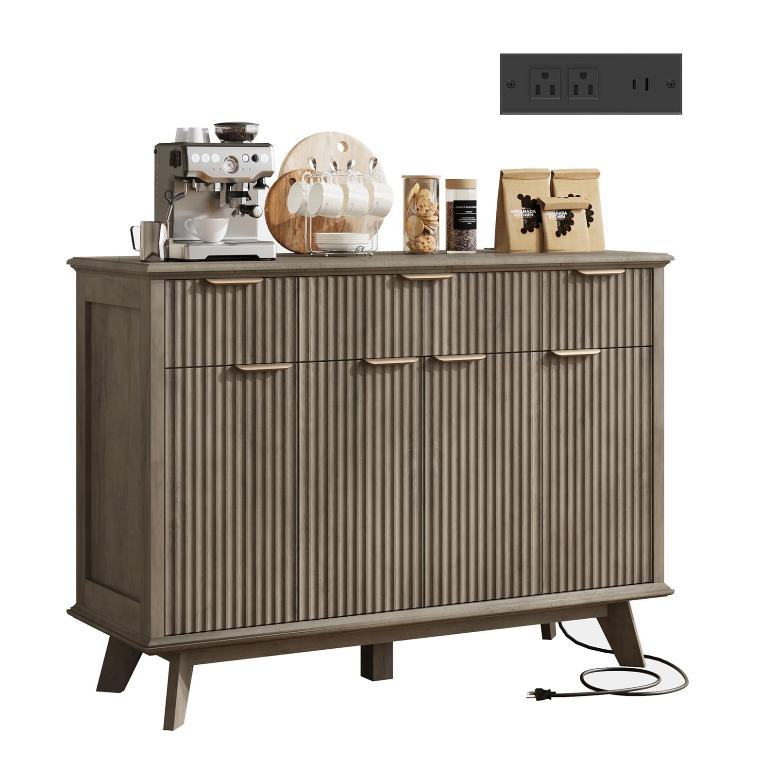 47.2" Fluted Buffet Cabinet with Drawers & Charging Station