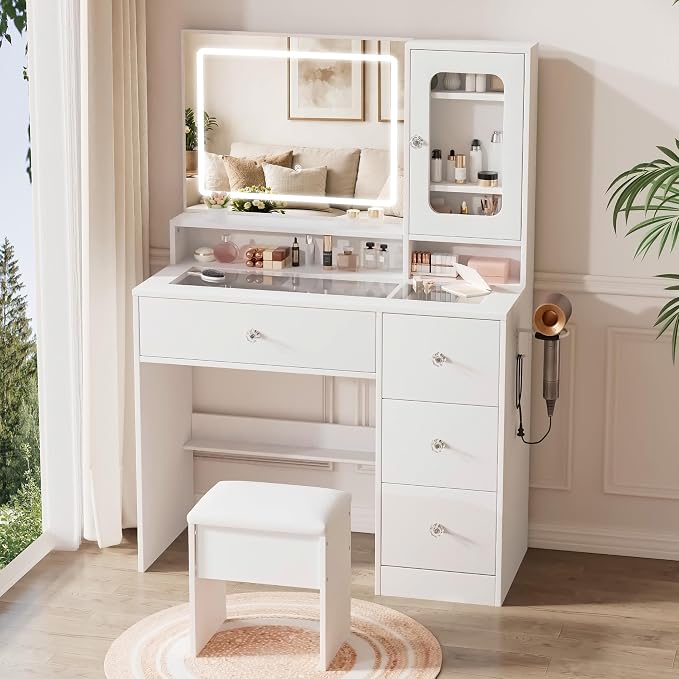 Glass-Top LED Makeup Vanity