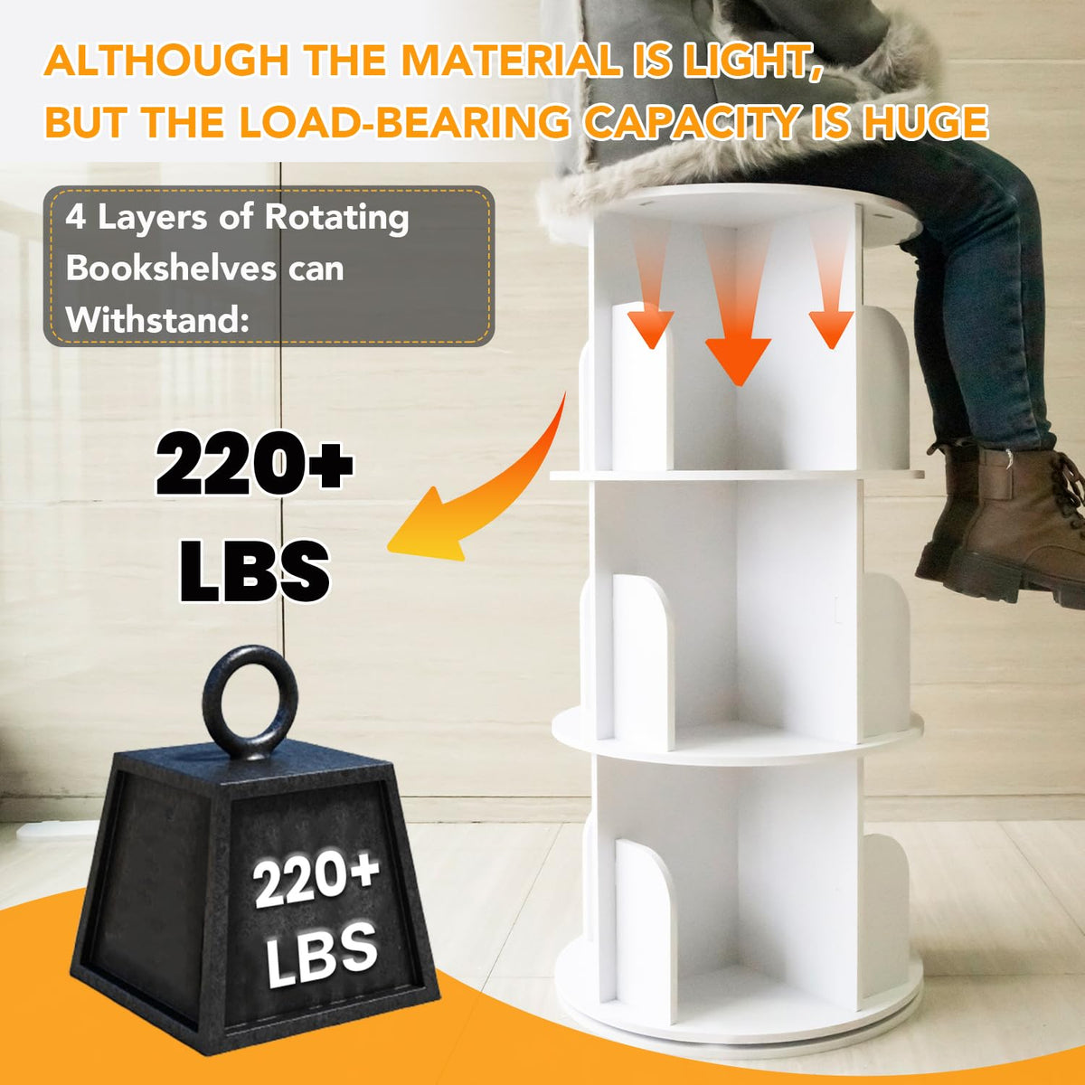 RUNSUNSPRI 4 Tier Rotating Bookshelf Tower Spinning Bookshelf