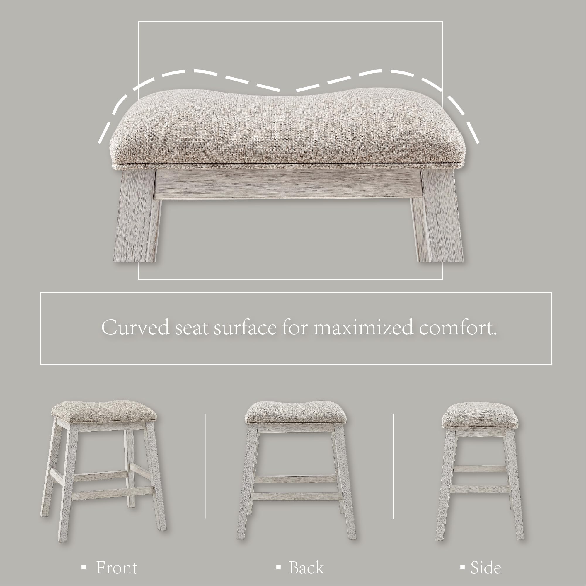 Signature Design by Ashley Skempton Modern 24" Counter Height Upholstered Barstool, 2 Count, Grayish White