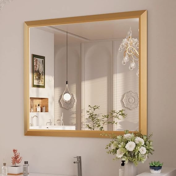 Walnut Wood-Grain Bathroom Mirror