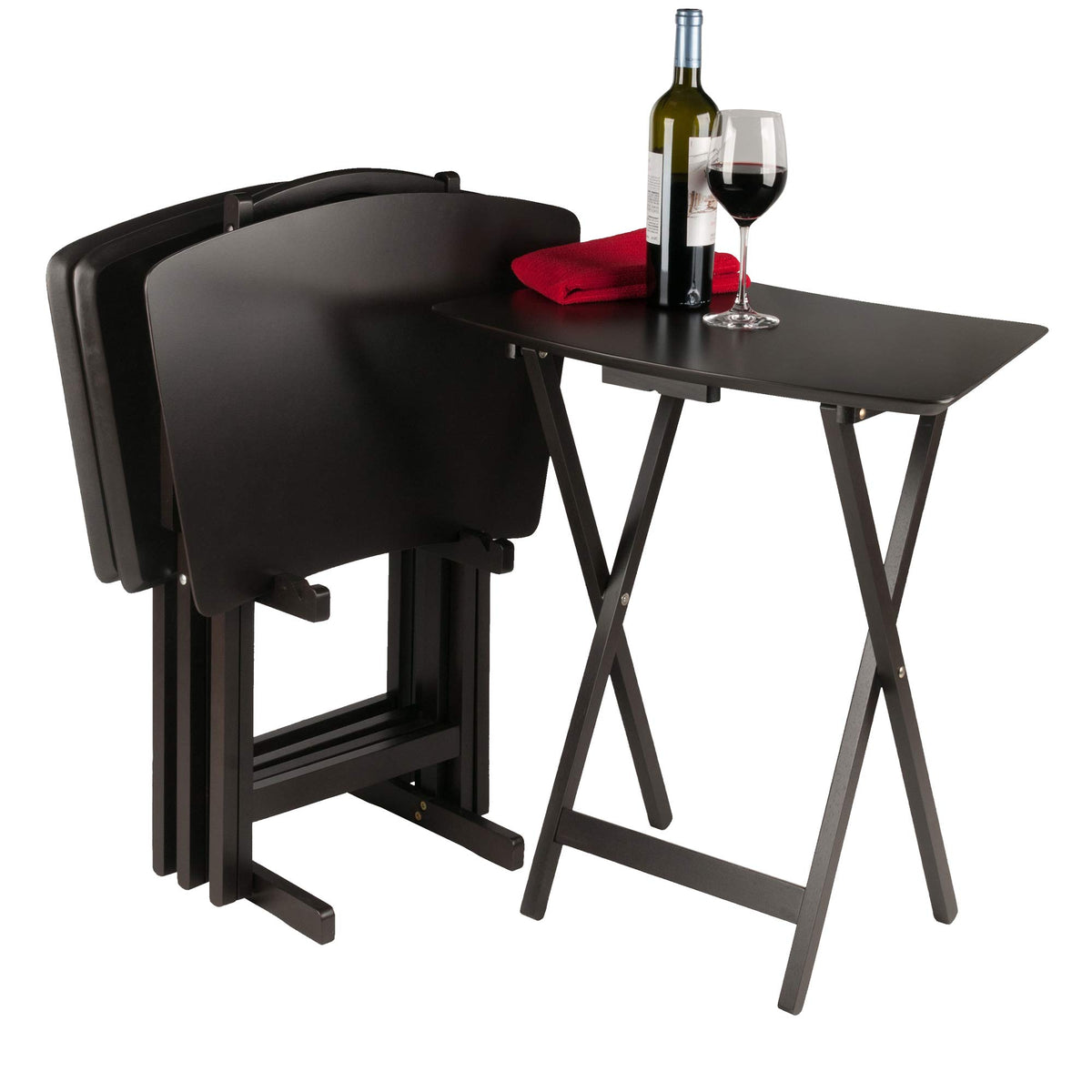 Winsome Set of 4 Anila Snack Tables with Storage Rack, 26", Coffee