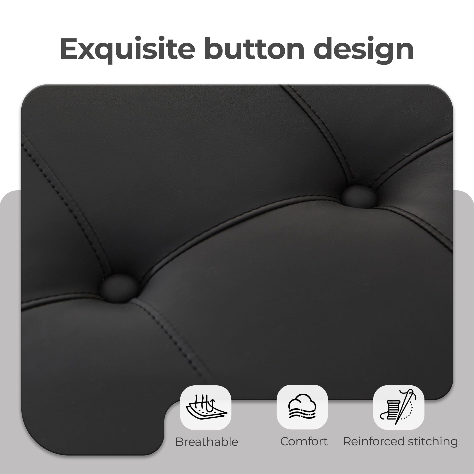 Womina 50.5 Inch Storage Ottoman Bench, Faux Leather Tufted Upholstered Bedroom Bench with Safety Hinges, Supports 300 lbs, Large Storage Bench for Living Room, Entryway (Black)