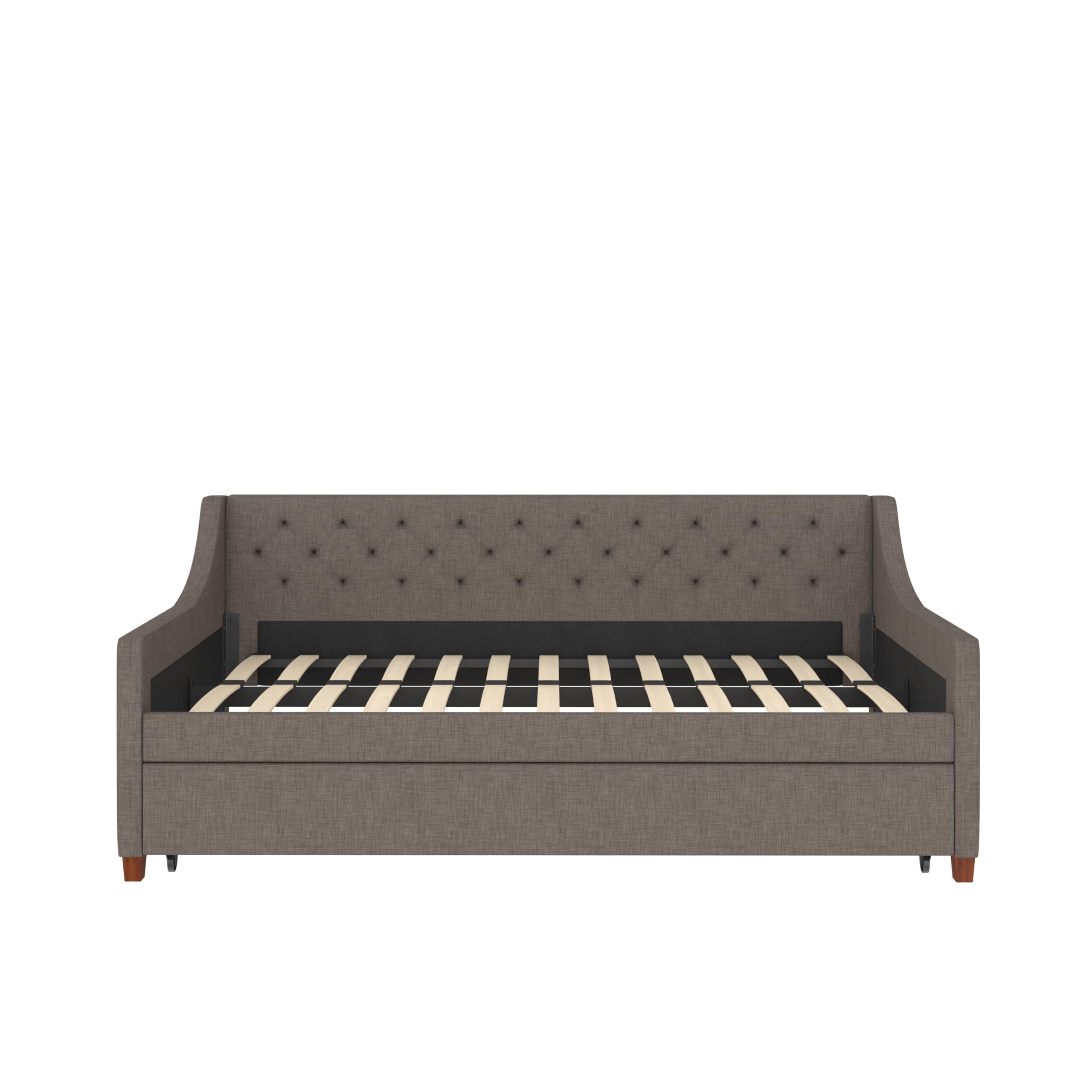 Novogratz Her Majesty Upholstered Daybed and Trundle, Twin over Twin, Grey Linen