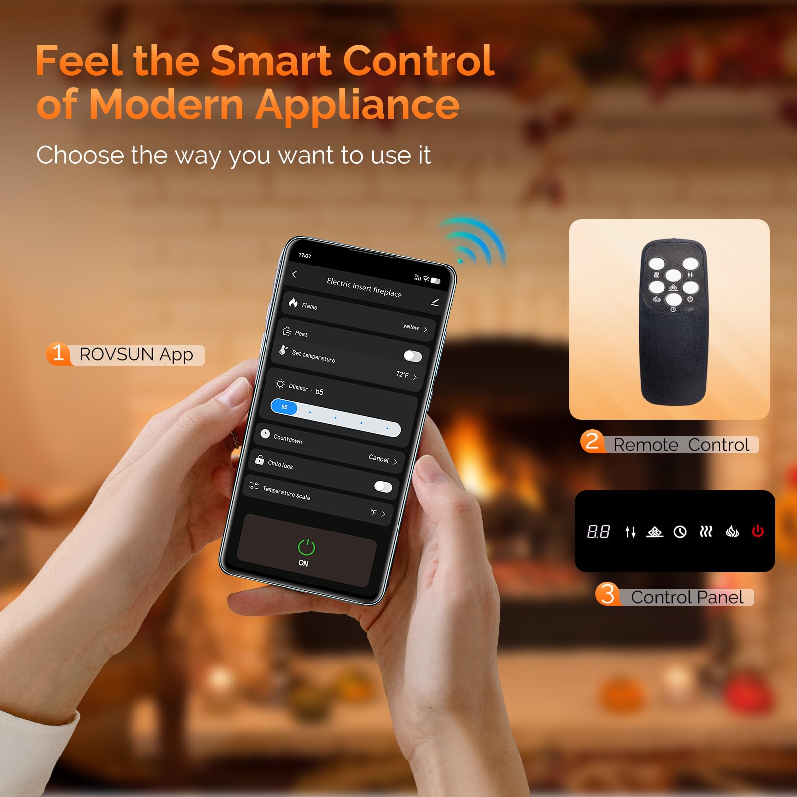 Wall Mounted & Recessed Electric Fireplace with Remote & App Control