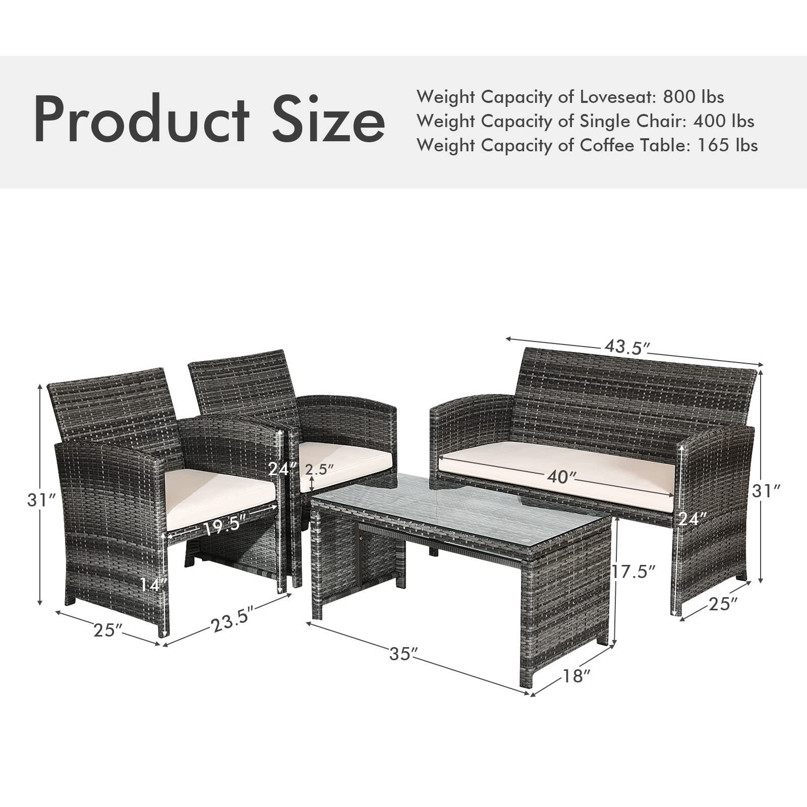 4-Piece Outdoor Rattan Patio Conversation Set