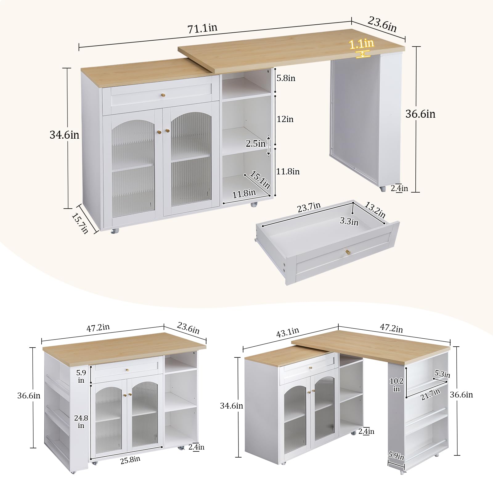 Rolling Kitchen Island with 360° Rotating Tabletop