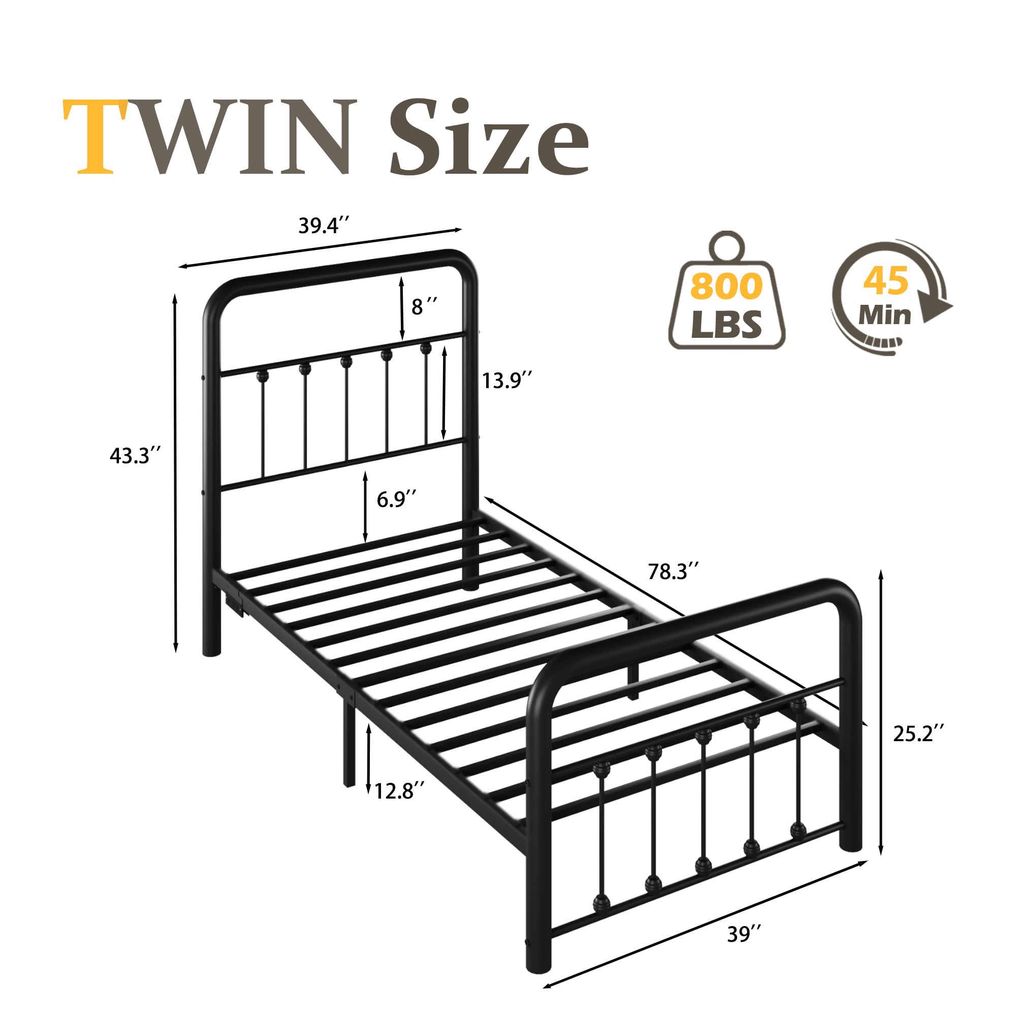 Metal Platform Bed Frame with LED & Charging Station