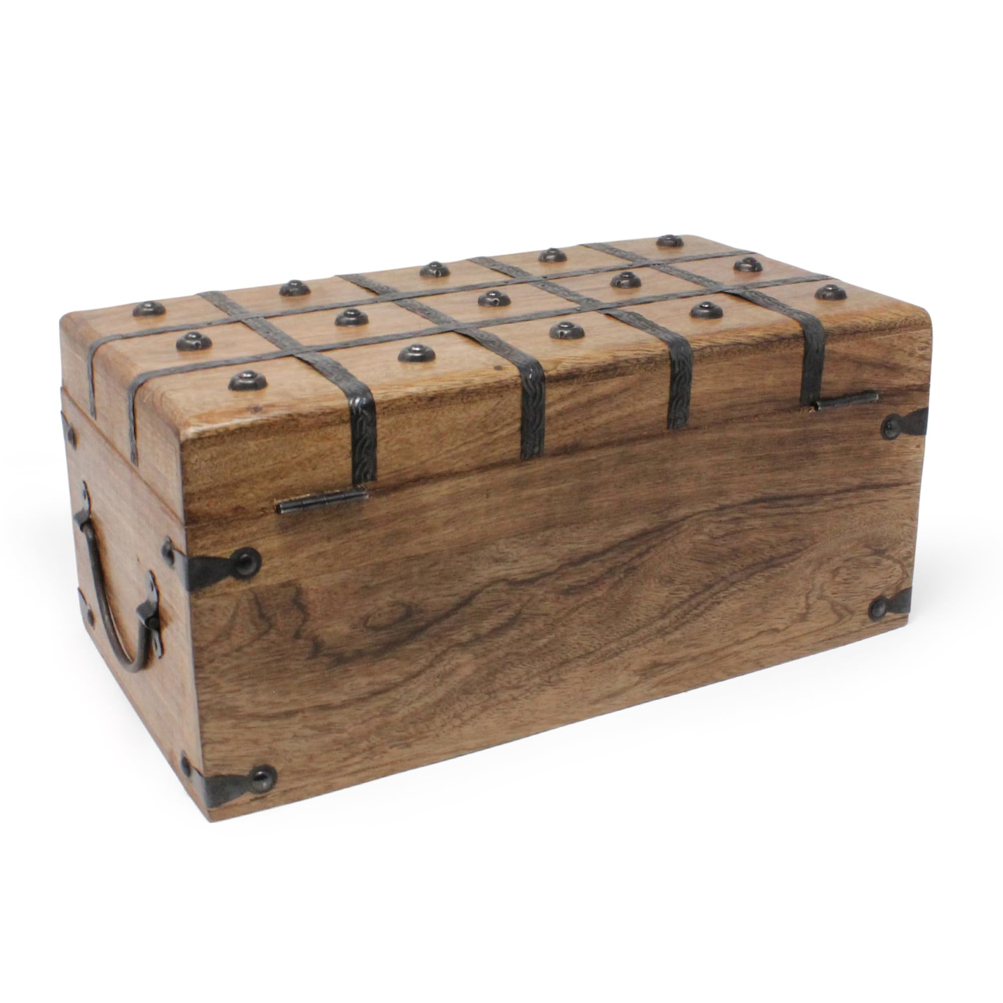 Nautical Cove Treasure Chest Wooden Box with Antique Iron Lock and Skeleton Key (Large 14.5x8x6.75) - Storage and Decor – Pirate Wooden Treasure Chest, Decorative Box with Hinged Lid,