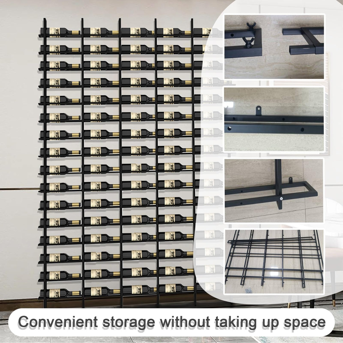 amhricho Large Wall Mounted Wine Rack, (Black, 3 Cols (48 Bottles))