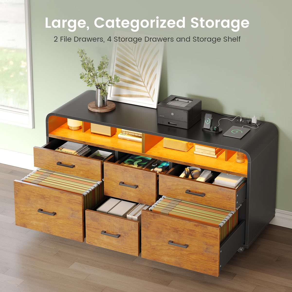 6-Drawer File Cabinet with Charging Station
