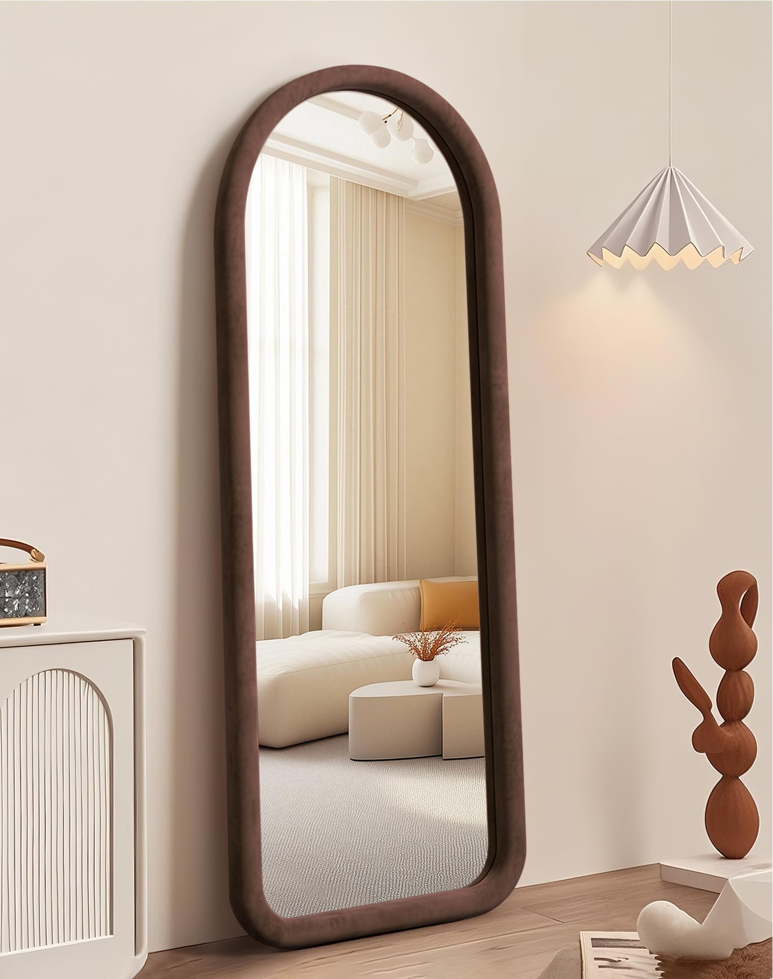Arched Full Length Mirror with Velvet Frame