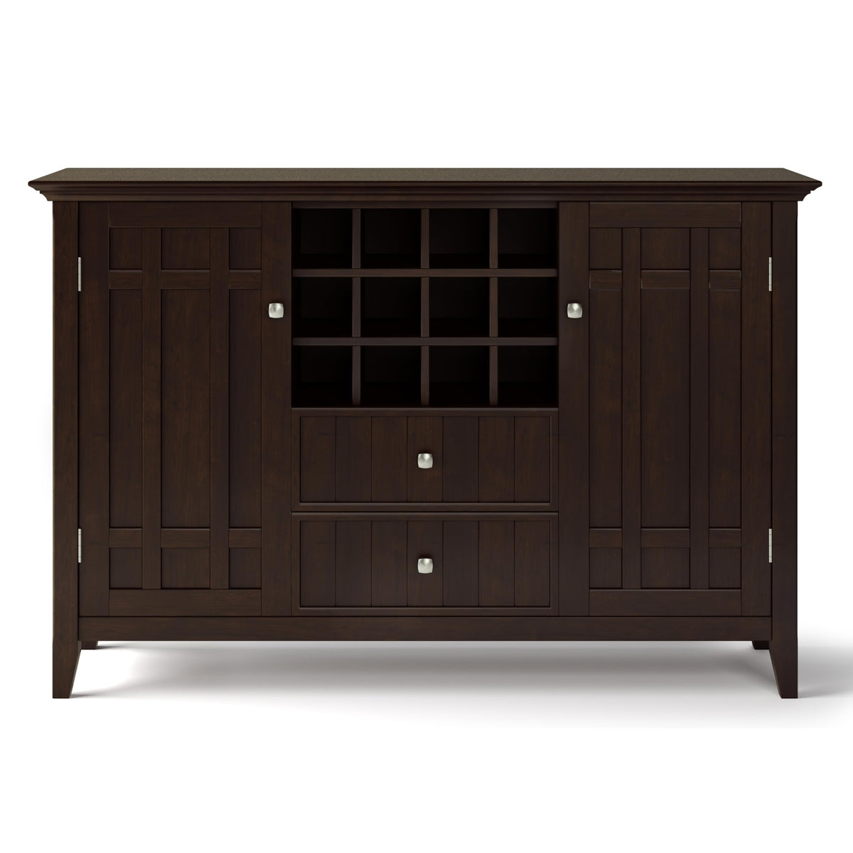 SIMPLIHOME Bedford 54" Wide Solid Wood 2-Door Buffet in Dark Chestnut