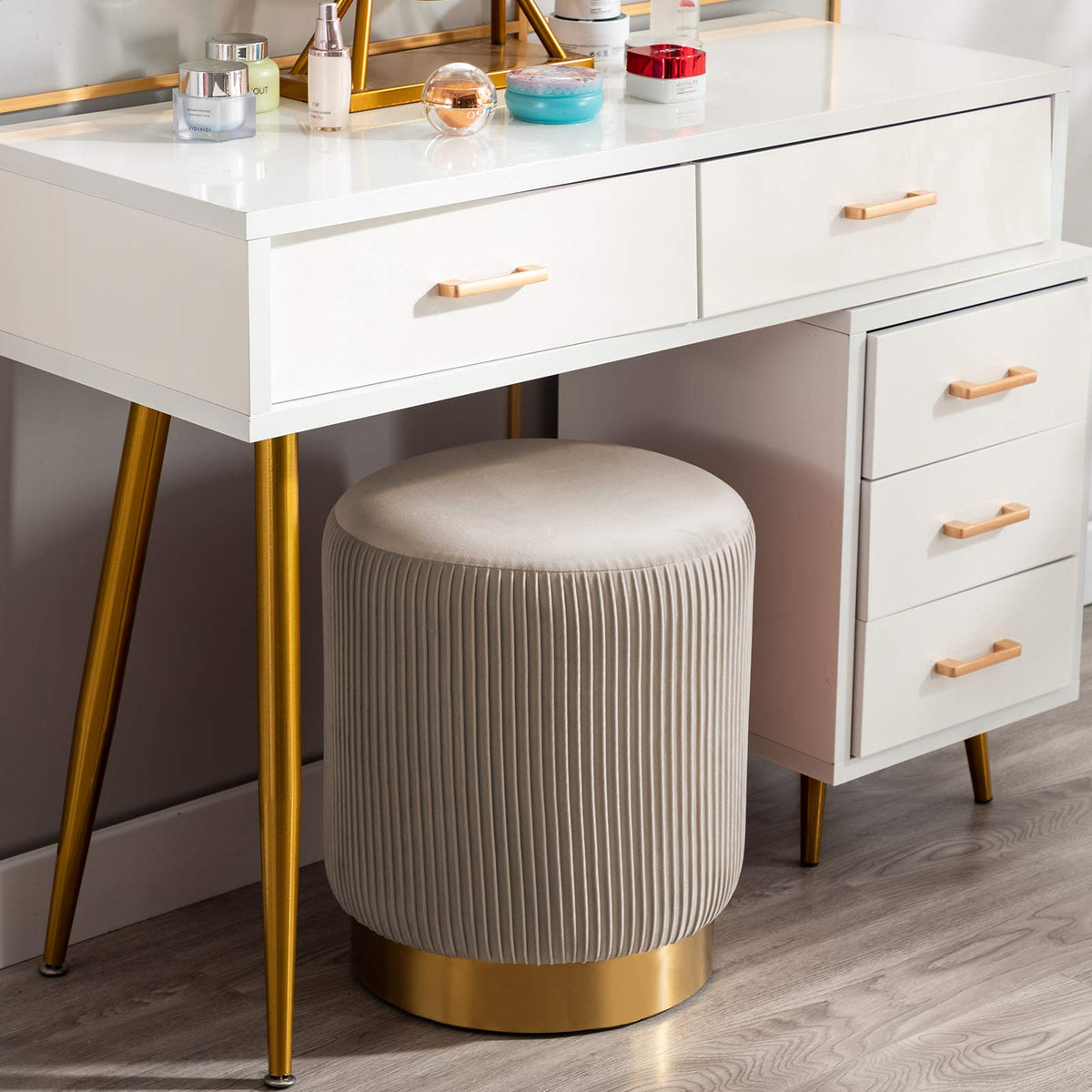 Round Velvet Ottoman