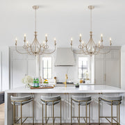 Afirstcght Modern Brushed Nickel Chandelier, 6-Lights Candle Dining Room Light Fixture 36.6in Farmhouse Chandeliers Metal Pendant Lights for Living Room Bedroom Entryway Kitchen Island