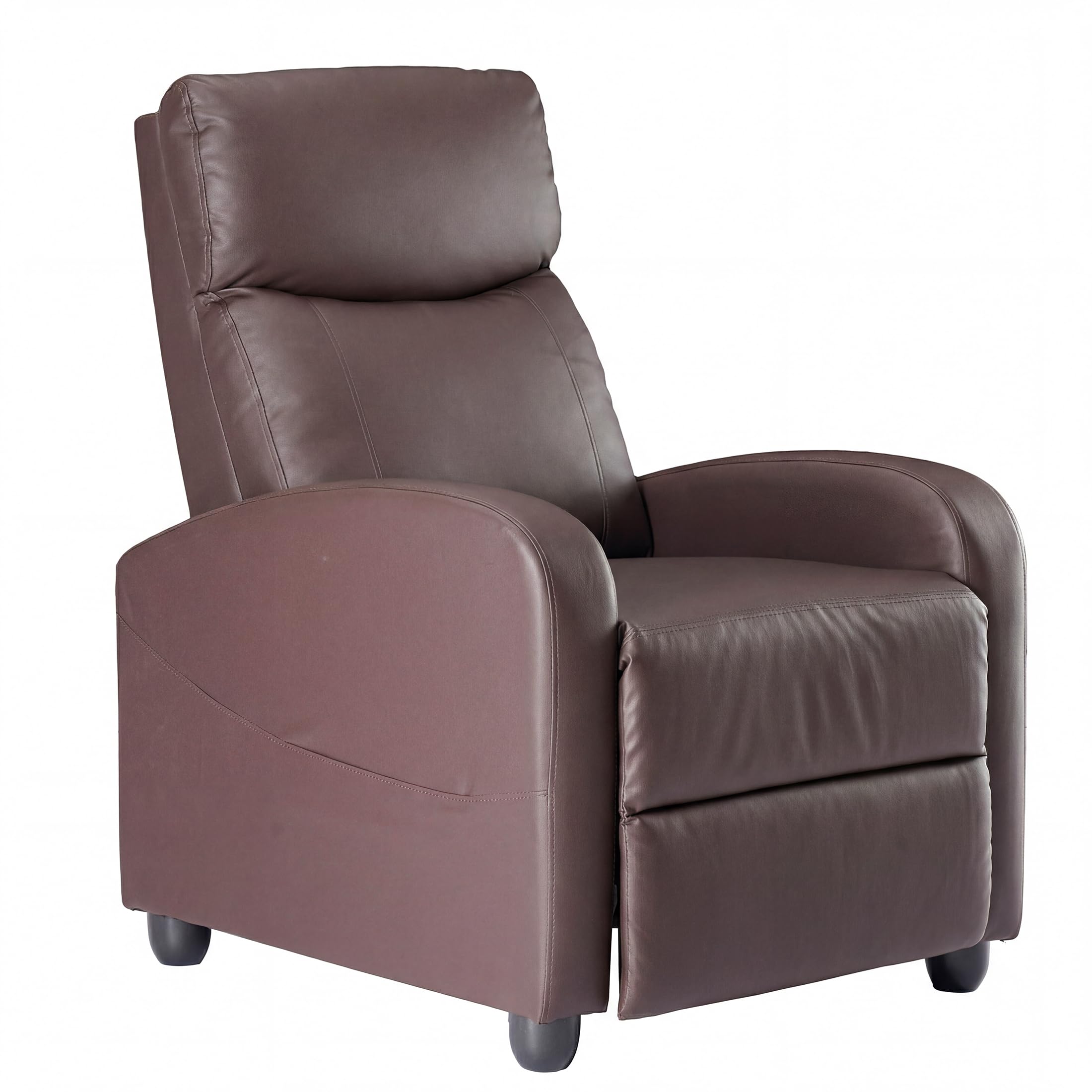 Sweetcrispy Recliner Chair PU Leather Recliner Sofa No Massage, Home Theater Seating with Lumbar Support, Adjustable Push Back Overstuffed High-Density Sponge Reclining for Living Room, Brown