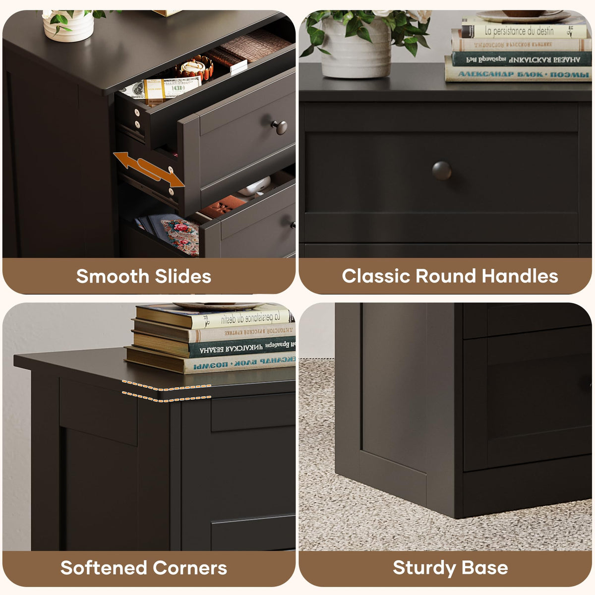 wanan Nightstand Set of 2 with Hidden Drawer, Black