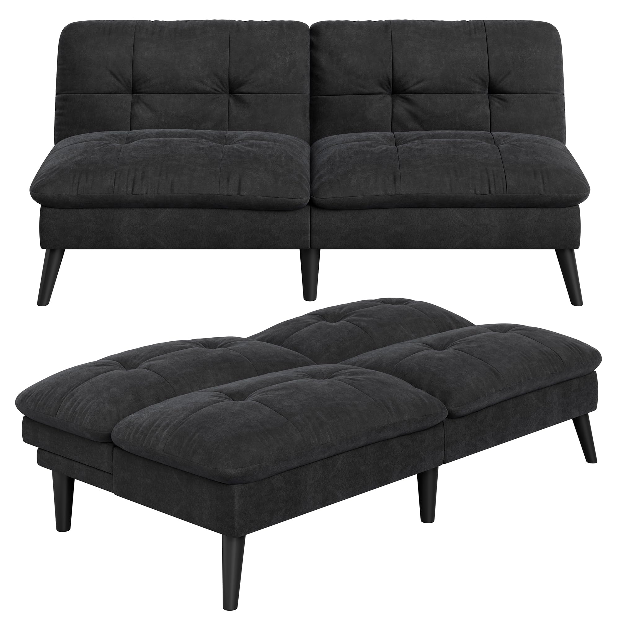 Velvet Futon Sofa Bed with Adjustable Backrest