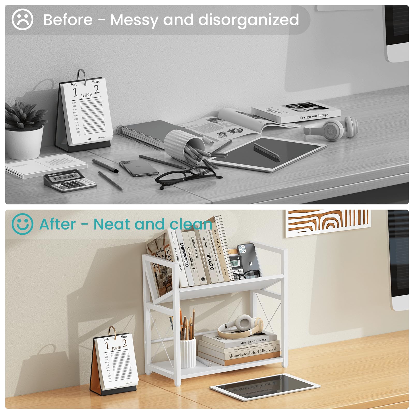 2-Tier Desktop Bookshelf Organizer