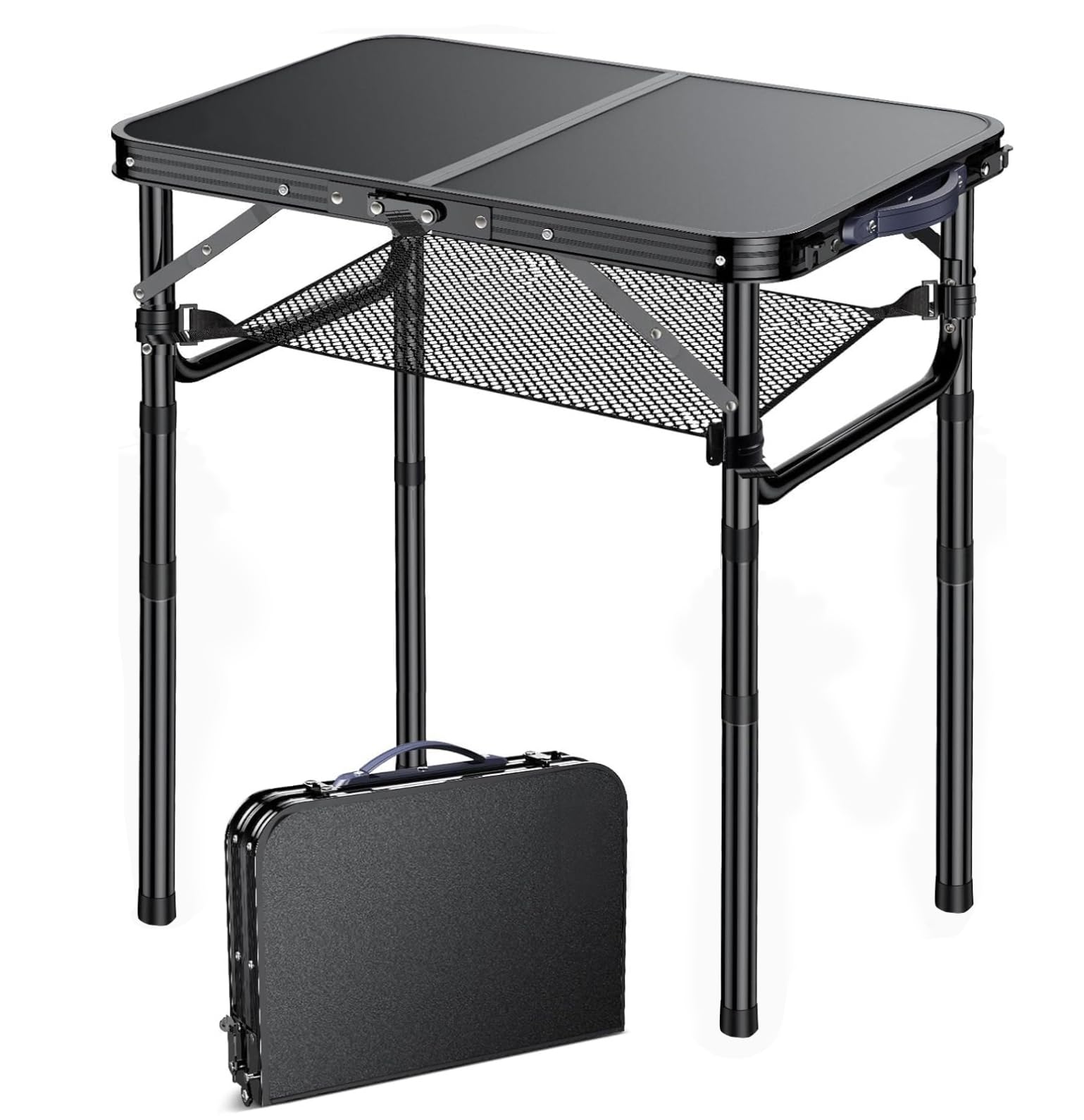 Folding TV Trays Foldable Dinner Tray Table Adjustable Height Food Snack Eating Couch Side Table Sturdy Aluminum Portable Sofa Tray End Table for Outdoor Indoor Camp Pinic Bed Couch Living Room(Black)