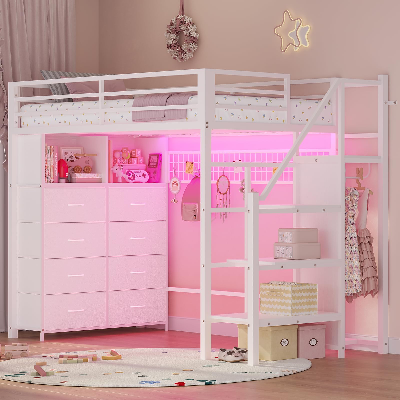 Twin Size Loft Bed with Storage Stairs & Drawers