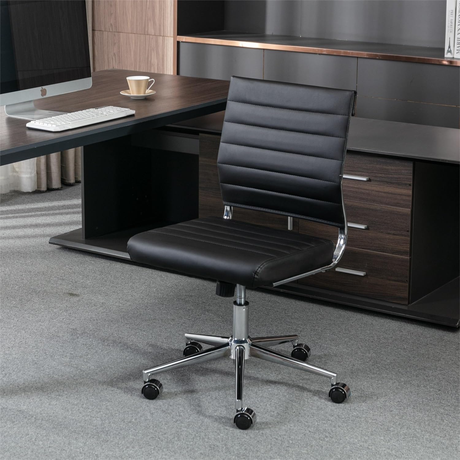 Armless Mid-Back Ergonomic Swivel Office Chair