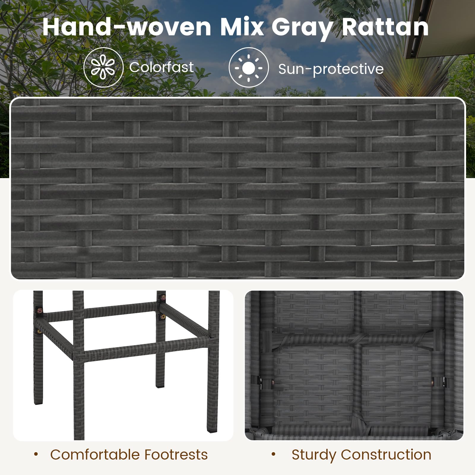 RELAX4LIFE 5-Piece Outdoor Bar Set, Wicker Rattan Bar Height Patio Set w/4 Cushion Bar Stools & Table with Hidden Storage, 5PCS Outdoor High Top Table and Chairs Set for Backyard Poolside (White-Grey)