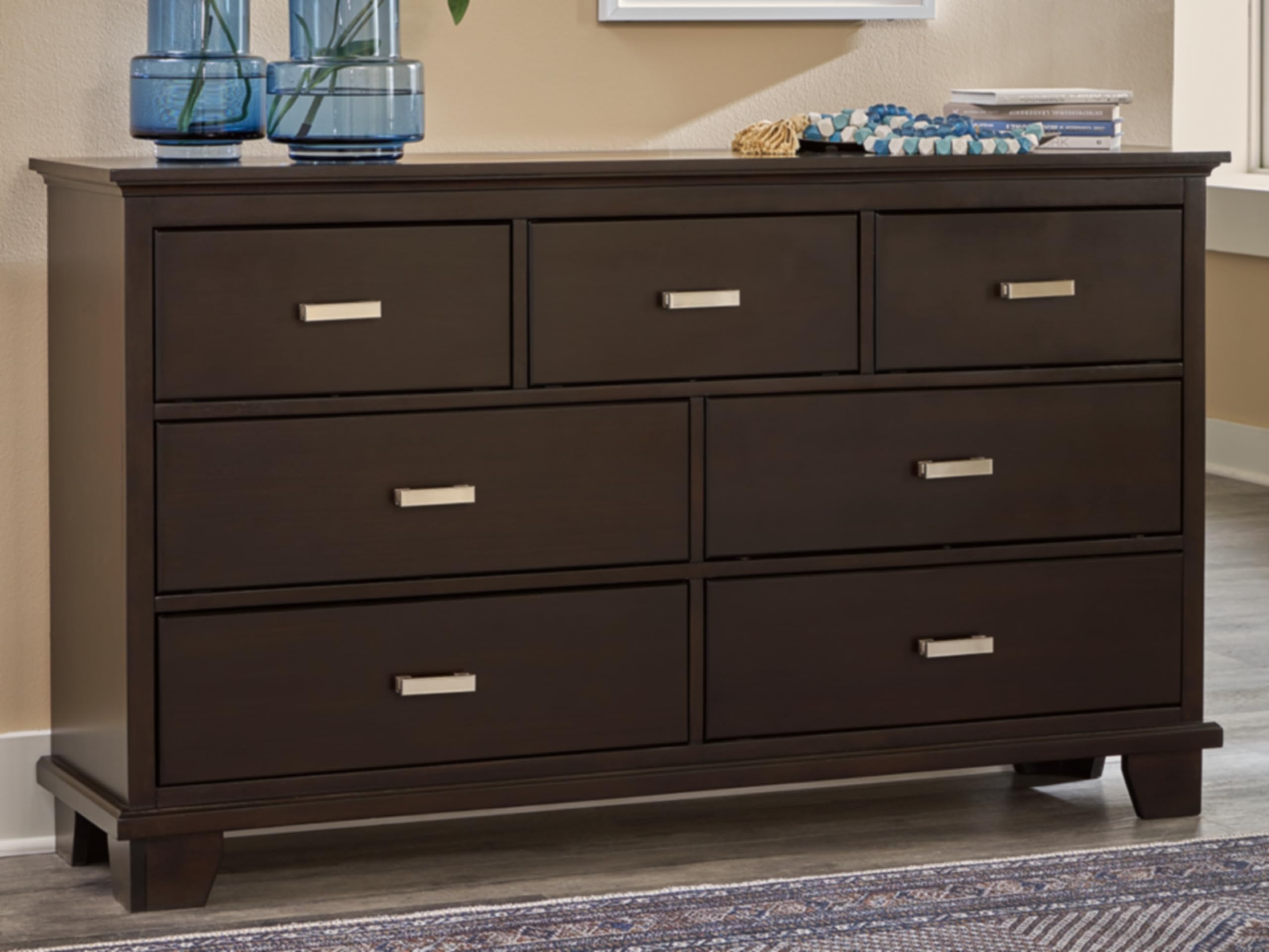 Signature Design by Ashley Covetown Contemporary 7 Drawer Dresser with Safety Stop for Bedroom, Dark Brown