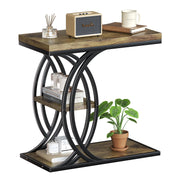 C-Shaped 3-Tier End Table with Metal Frame