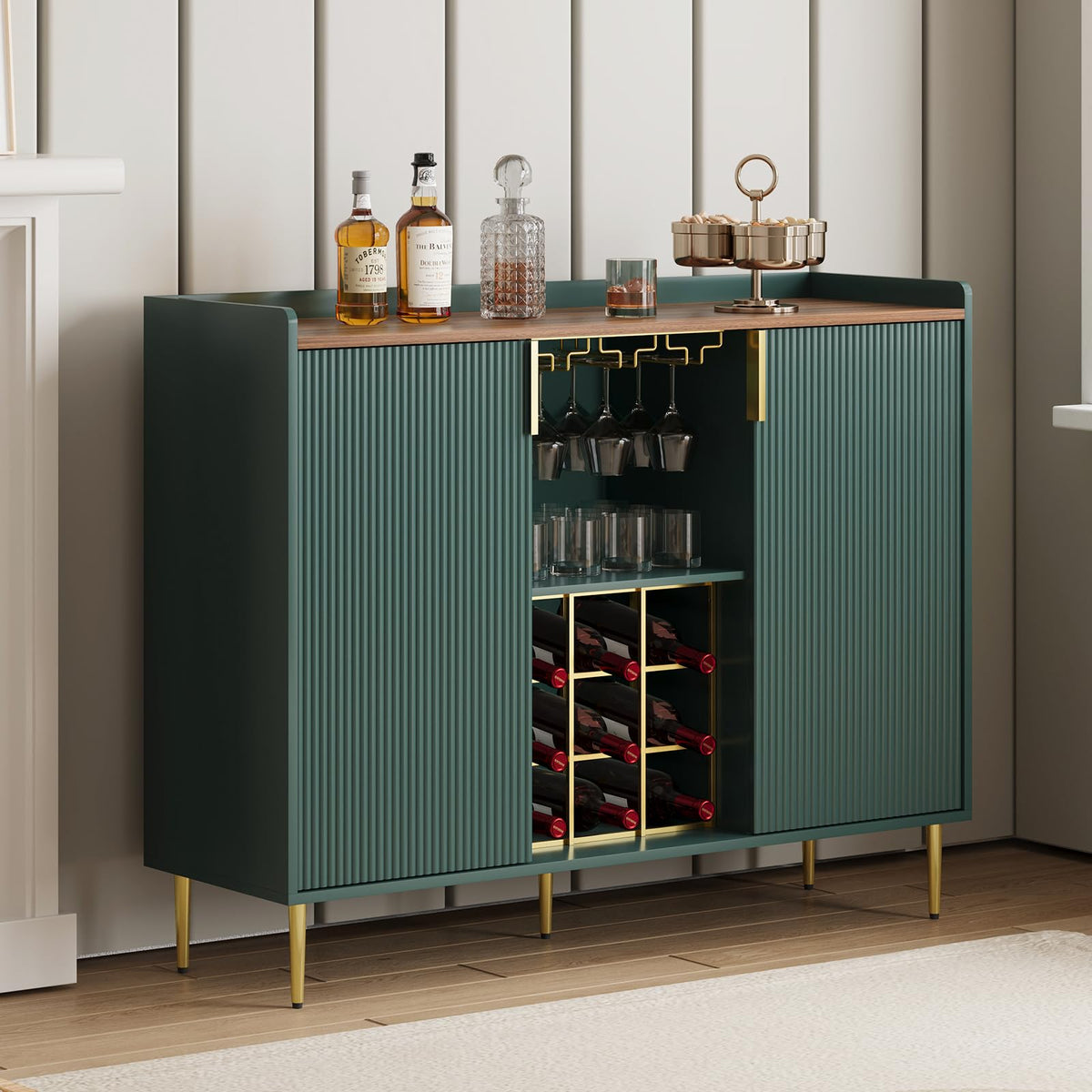 Green Fluted Wine Cabinet