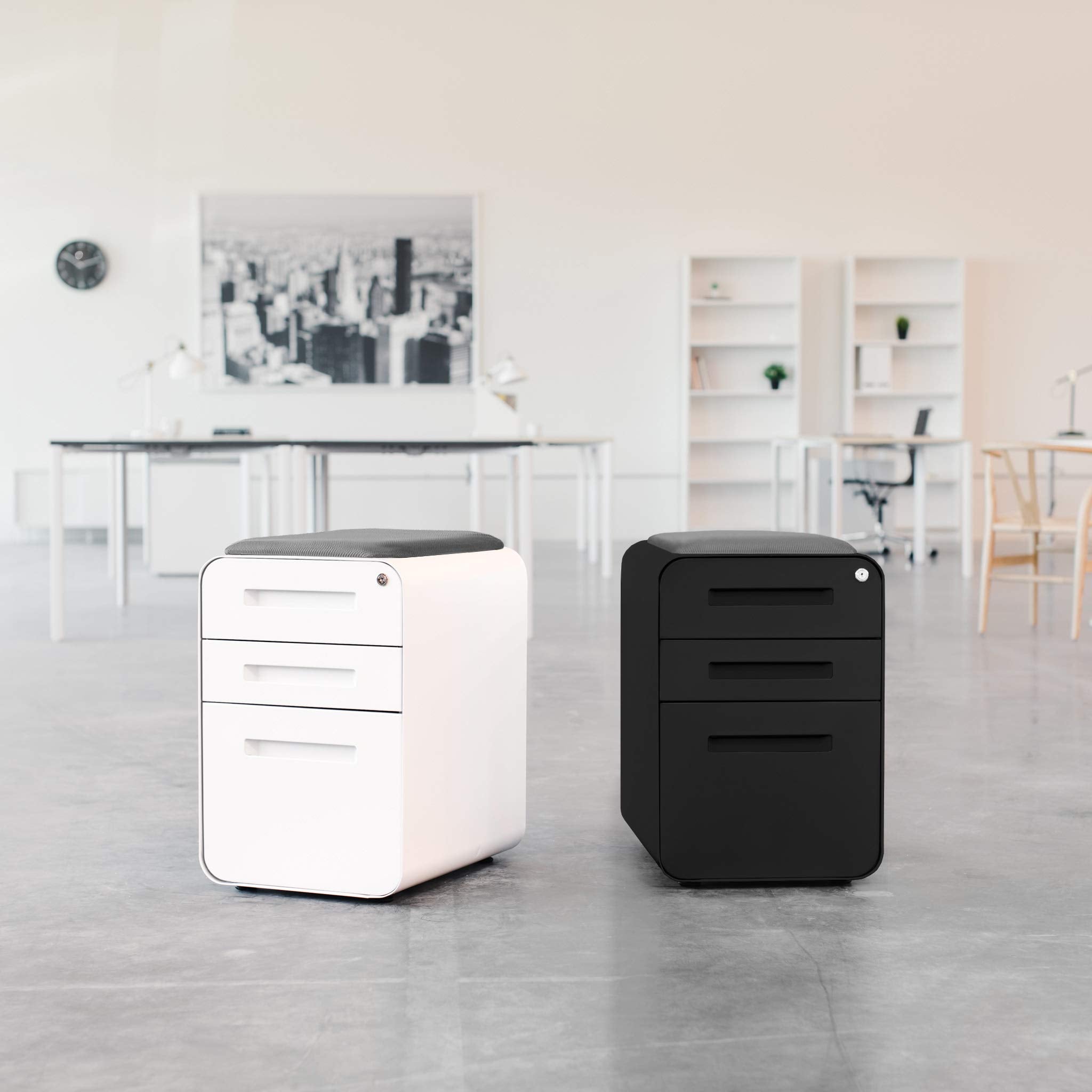 3-Drawer Mobile File Cabinet with Cushion Seat