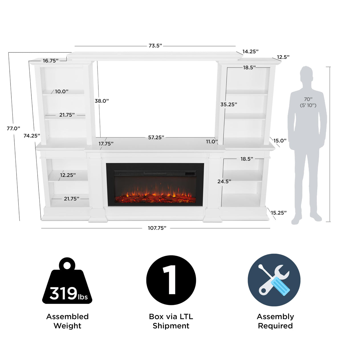 Real Flame Monte Vista Electric Media Fireplace, White,9900E-W