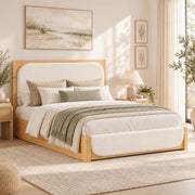 IMMERSTABLE Queen Bed Frame with Upholstered Boucle Headboard, White