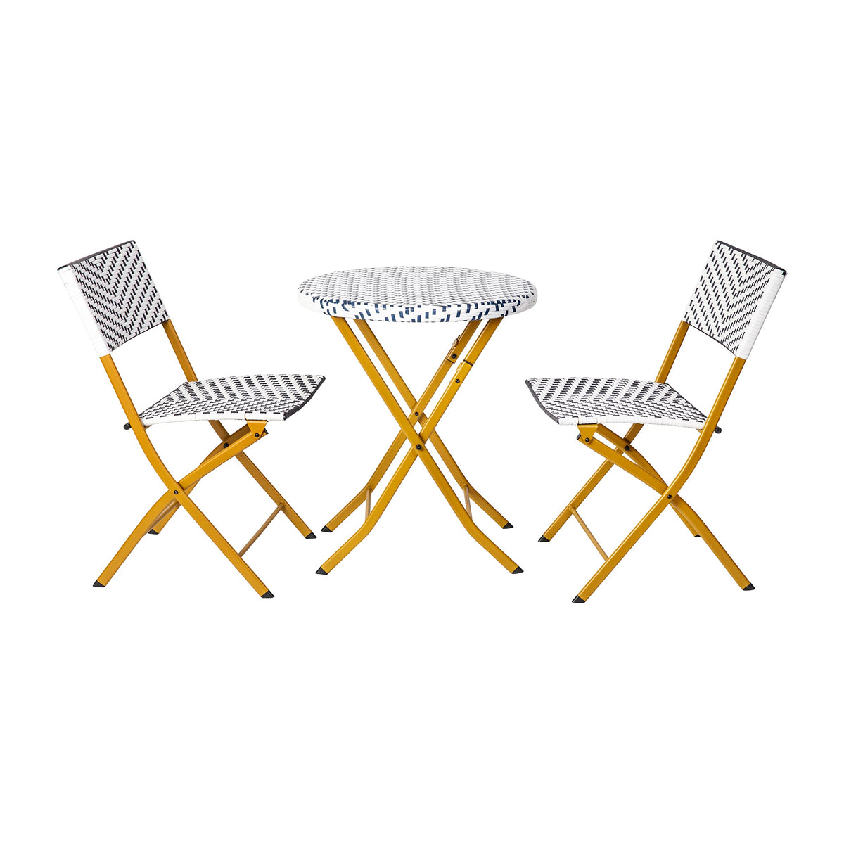 Flash Furniture PE Rattan Indoor/Outdoor Folding Bistro Set, Navy/White
