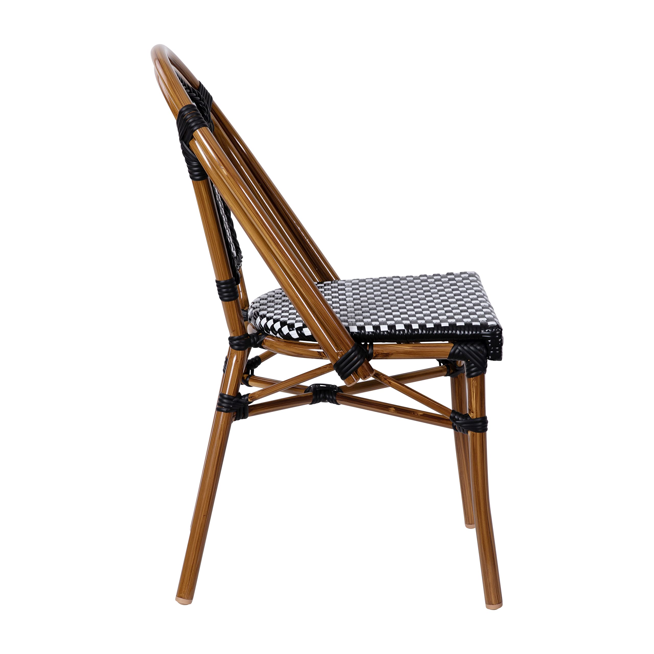 French Bistro Chairs with PE Rattan Seat & Back, Bamboo Finish Frame, Set of 2