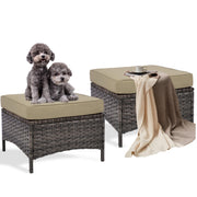 Outdoor Wicker Patio Ottoman Set of 2