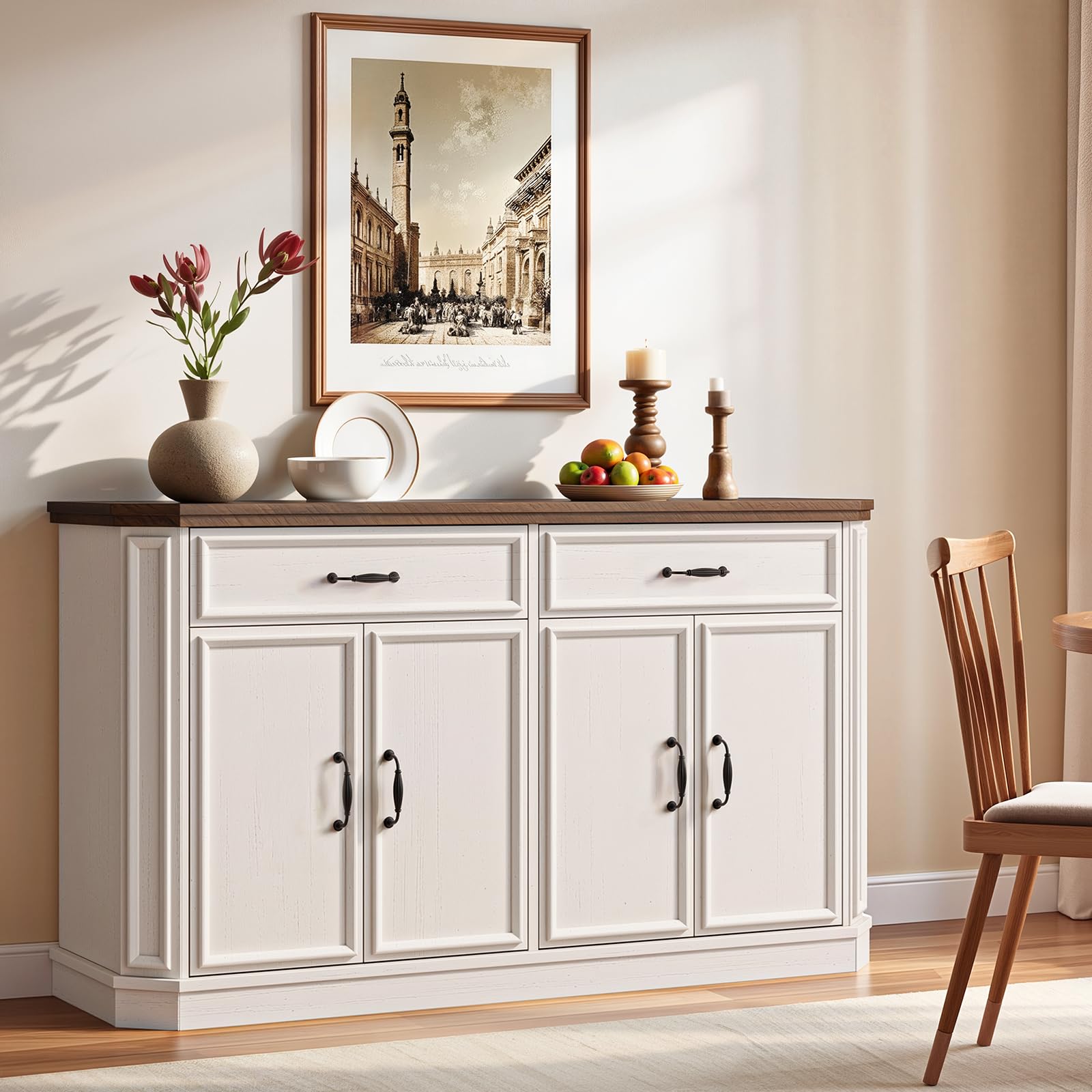 55" Sideboard Buffet Cabinet with Drawers & Adjustable Shelves