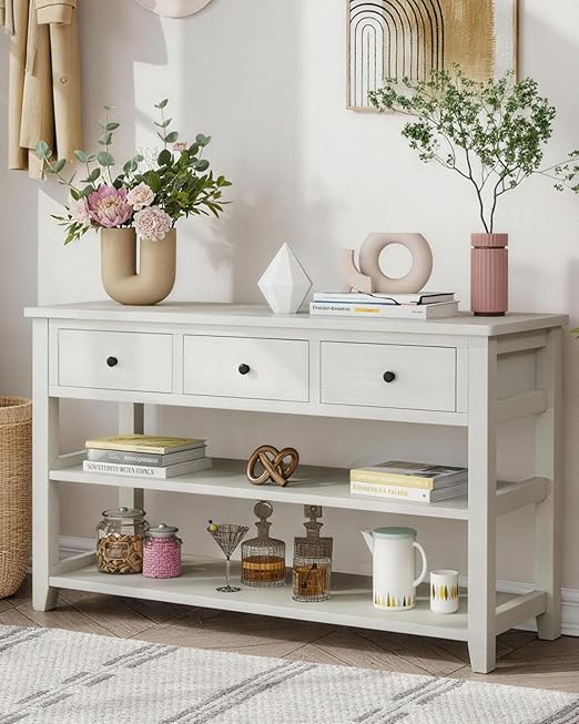 Console Table with 3 Drawers & 2-Tier Shelves