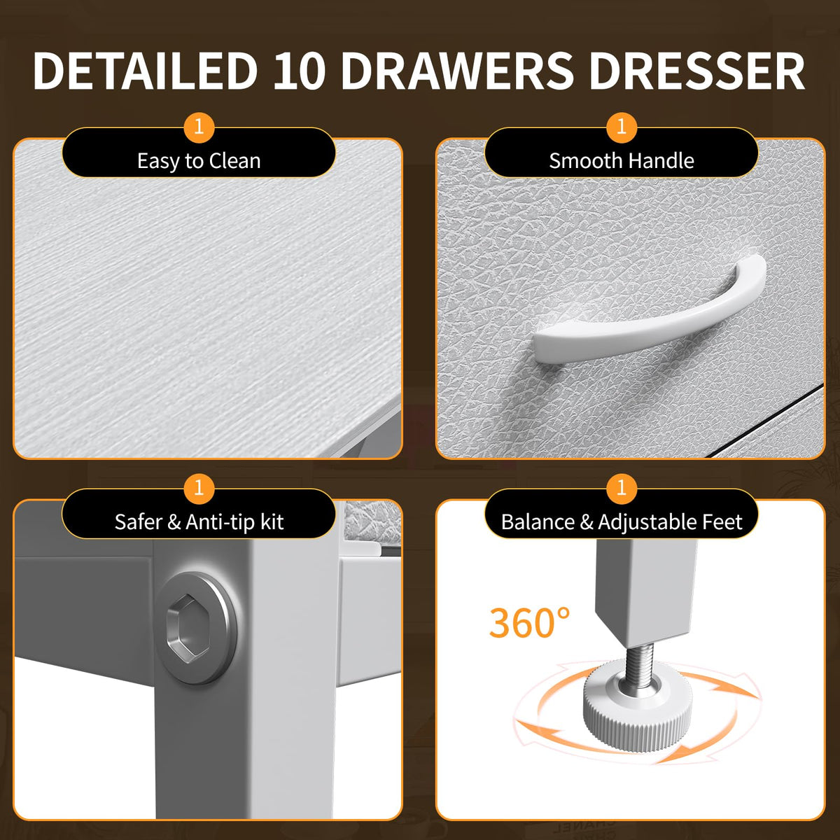 10-Drawer LED Dresser TV Stand